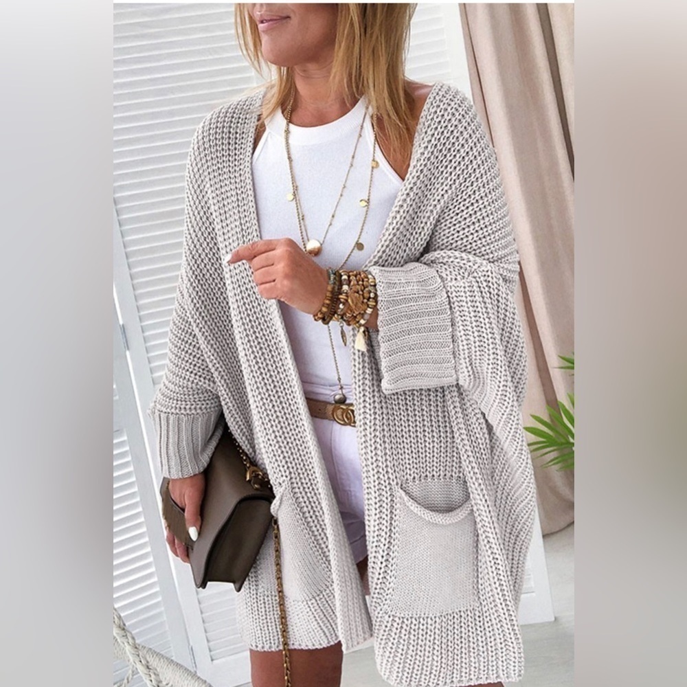 Oversized Heather Gray Open Cardi
